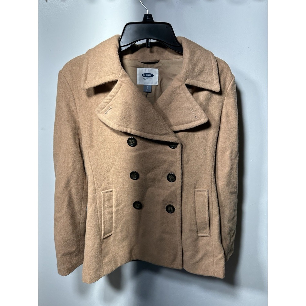 Old Navy Womens Peacoat Camel Tan Double Breasted Wool Blend Small